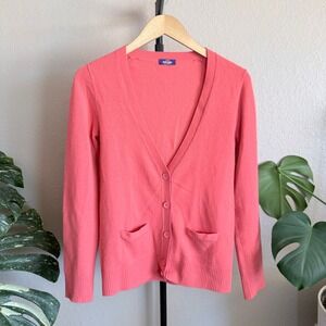 J.Crew Sontuosa 100% Cashmere V-Neck Cardigan Sweater Coral Pink Womens S